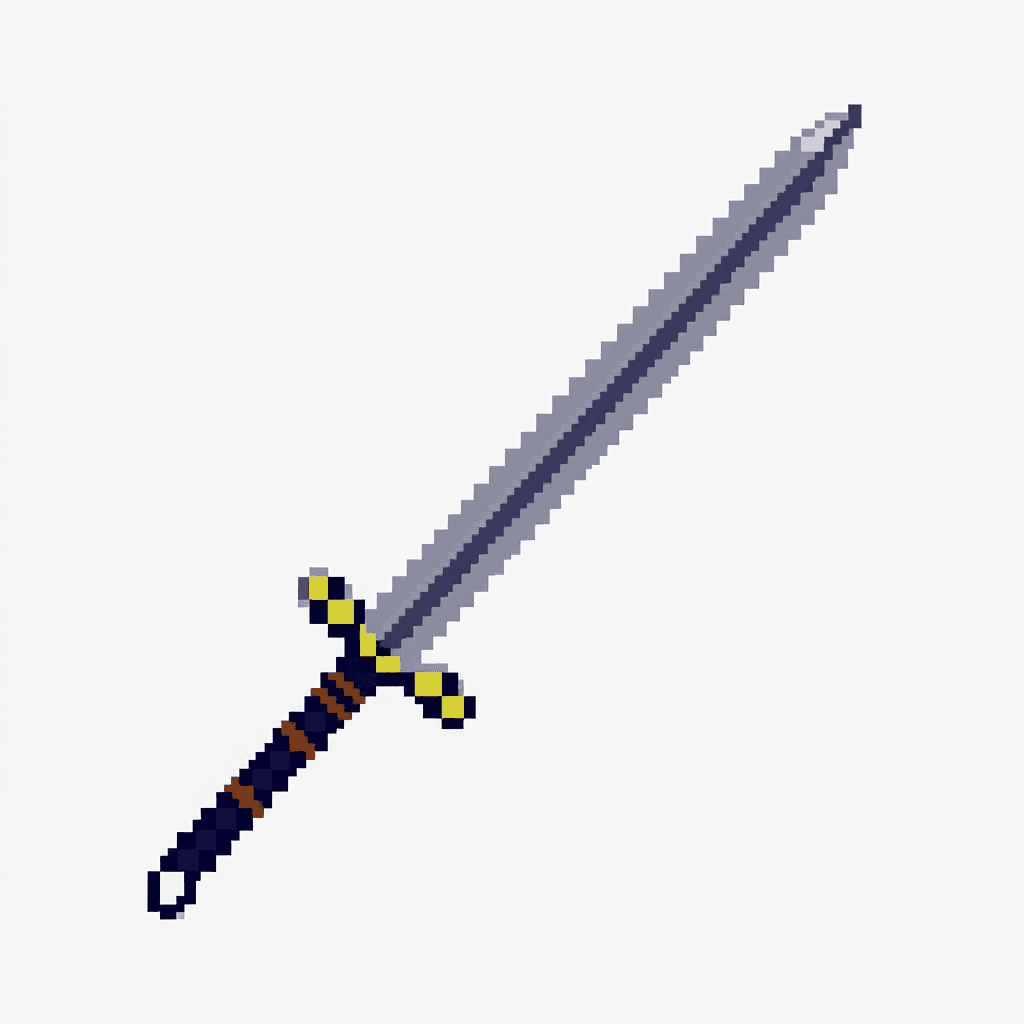 a fully pixelated sword with a grayish-white background