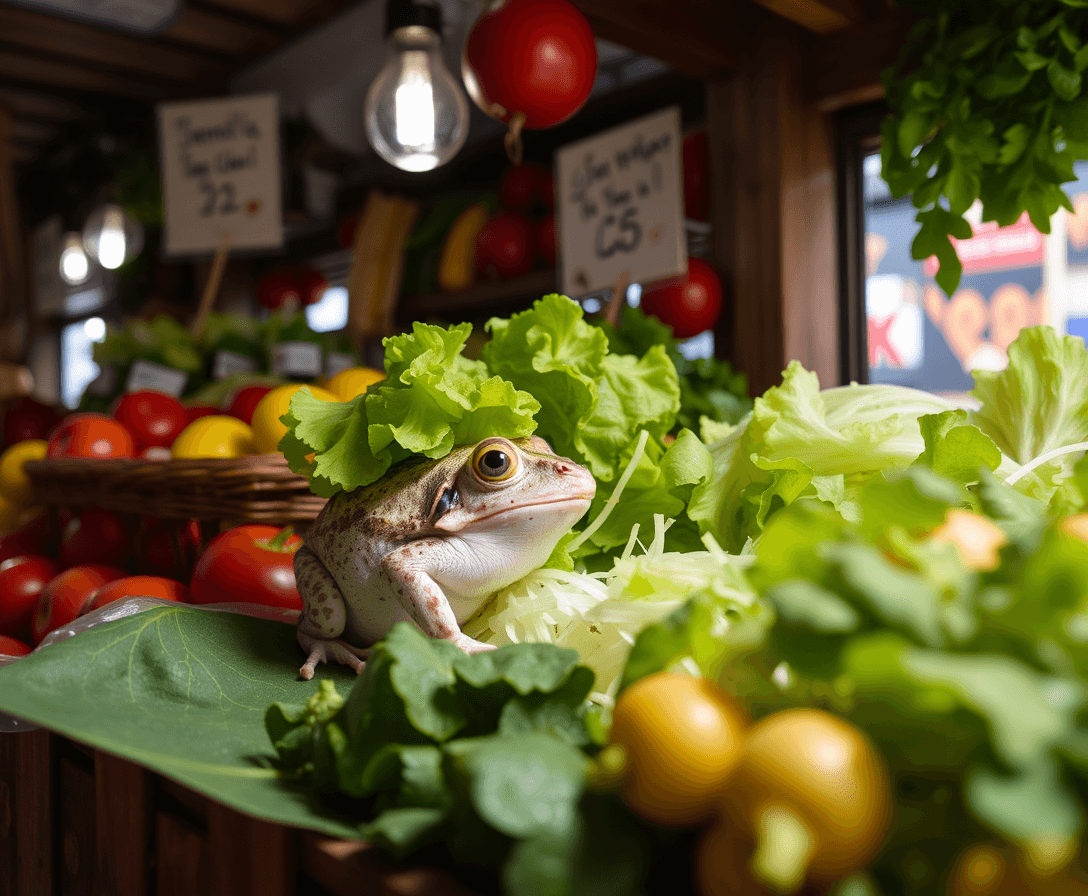 una lechuga de ensalada en un mostrador de una tienda de verduras