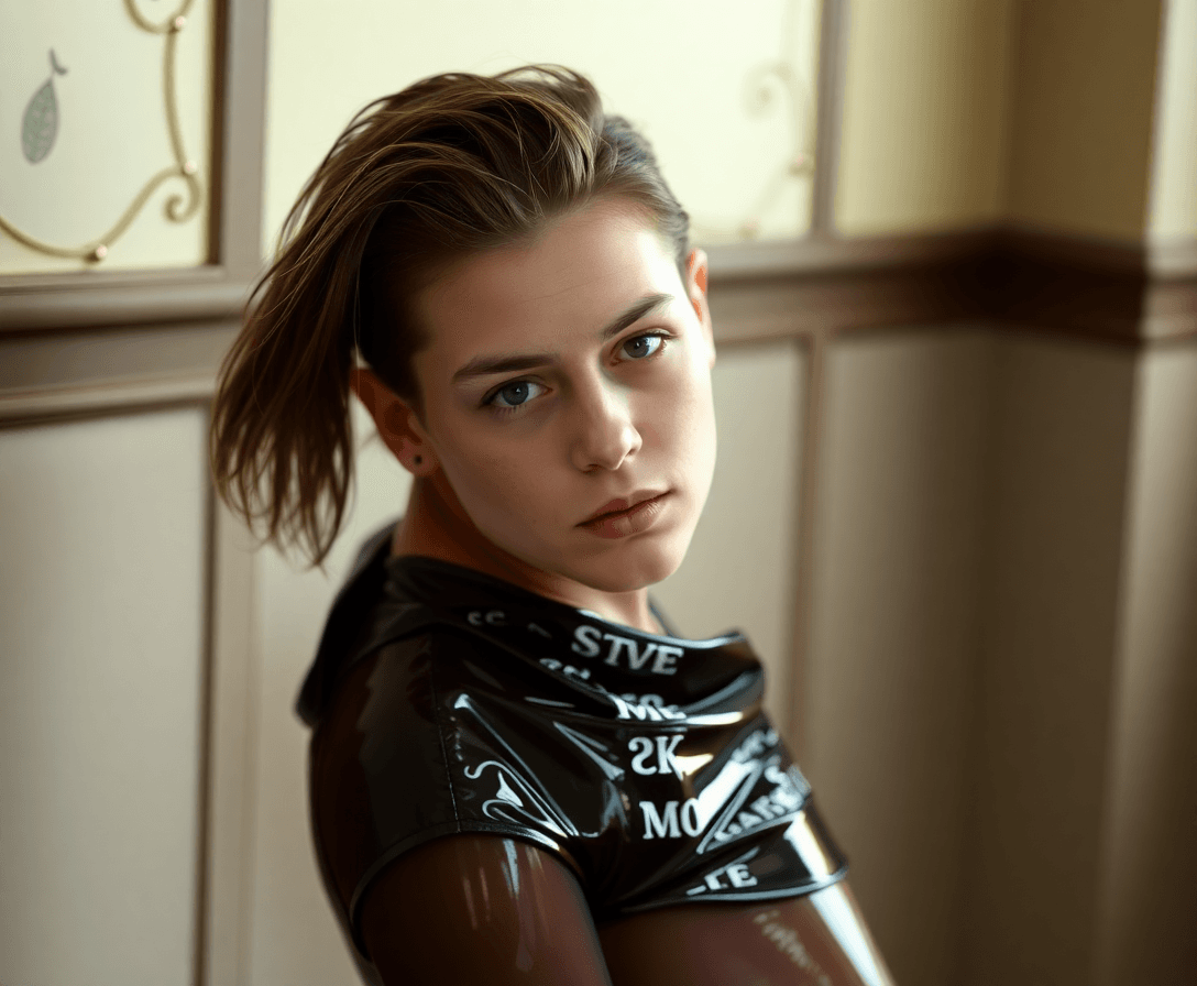 Show me a young fetishman wearing latex clothing