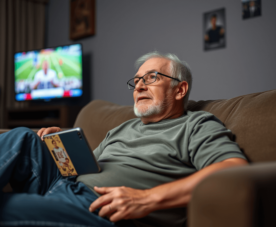 lazy 50 year old man on couch watching football