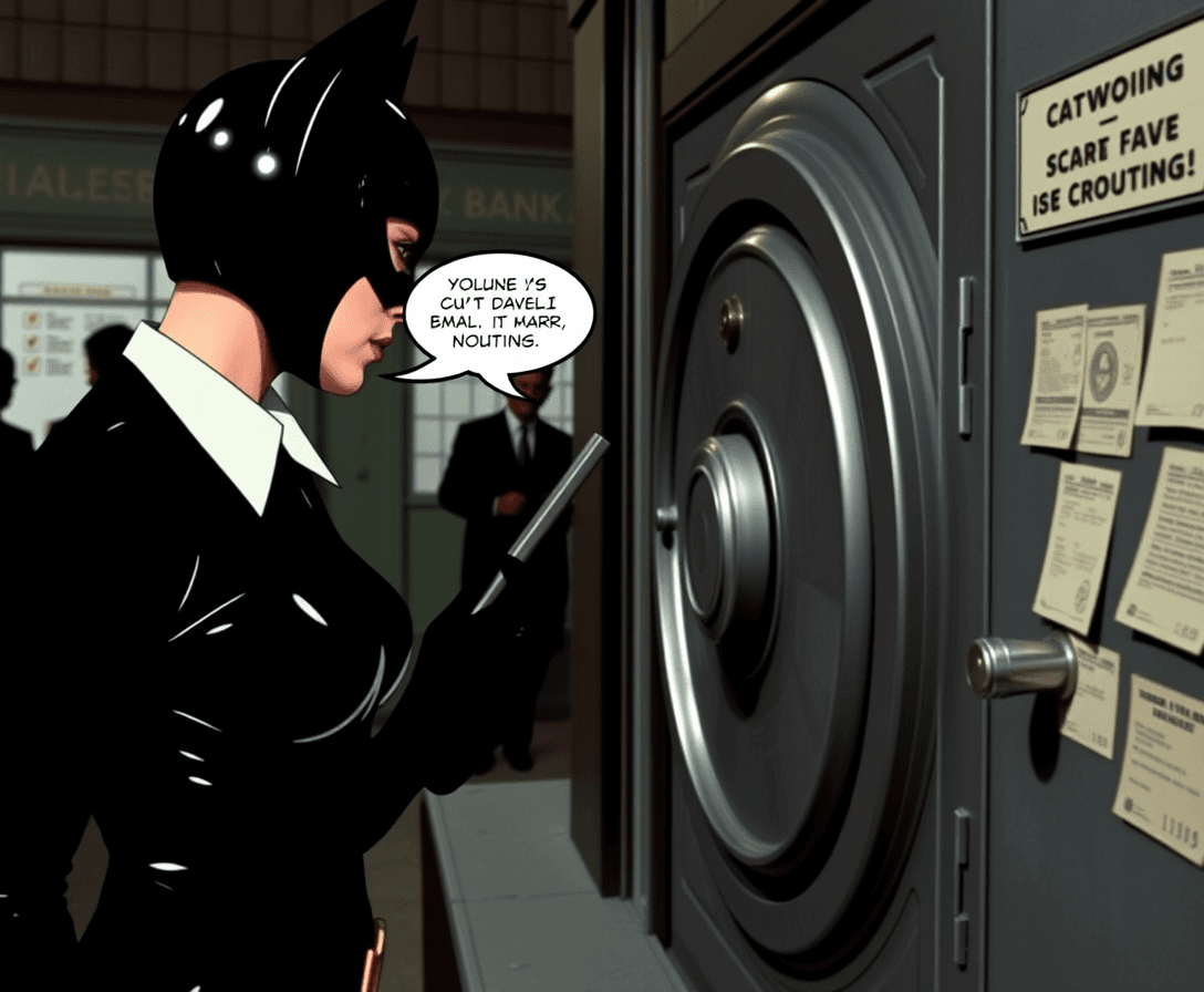 Catwoman attempts her classic safe-cracking routine in the bank, complete with witty banter and clever gadgets. However, something unexpected throws her plans awry, forcing her to rely on her quick thinking and charm to escape capture. This approach allows for humor, suspense, and the iconic 1960s style without glorifying theft