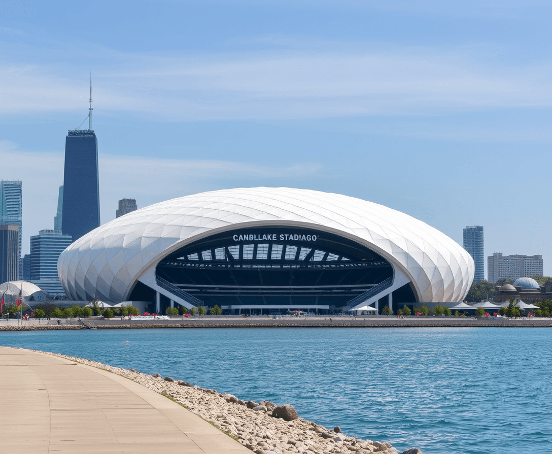 Domed football stadium on chicago lakefront 