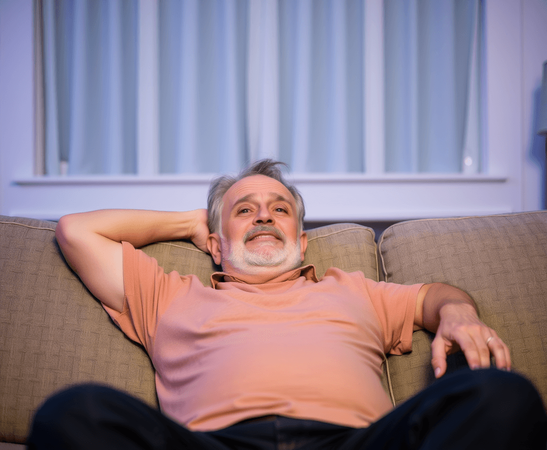 lazy 50 year old man on couch watching football