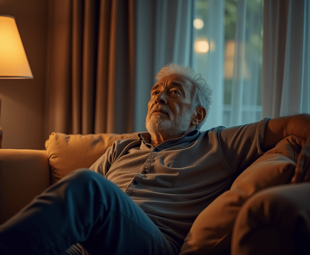 lazy 50 year old man on couch watching football