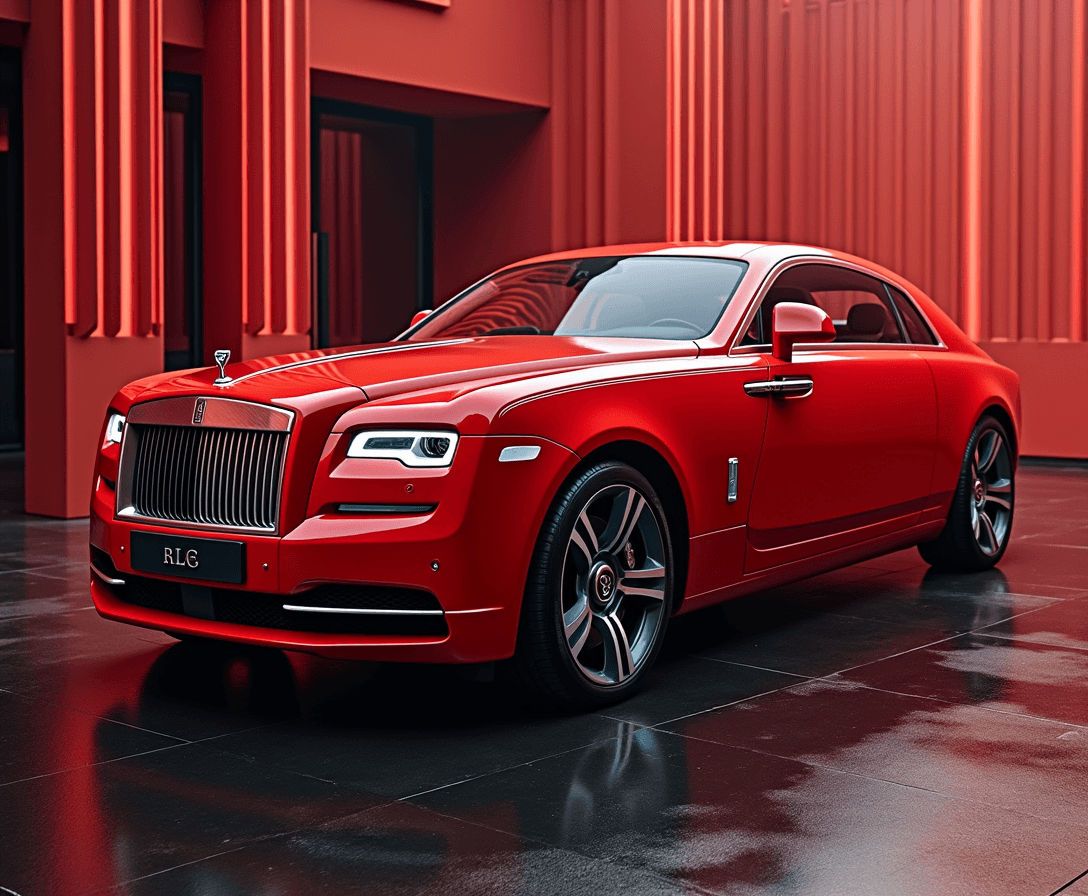 A crimson red car of ROLLSROYCE
