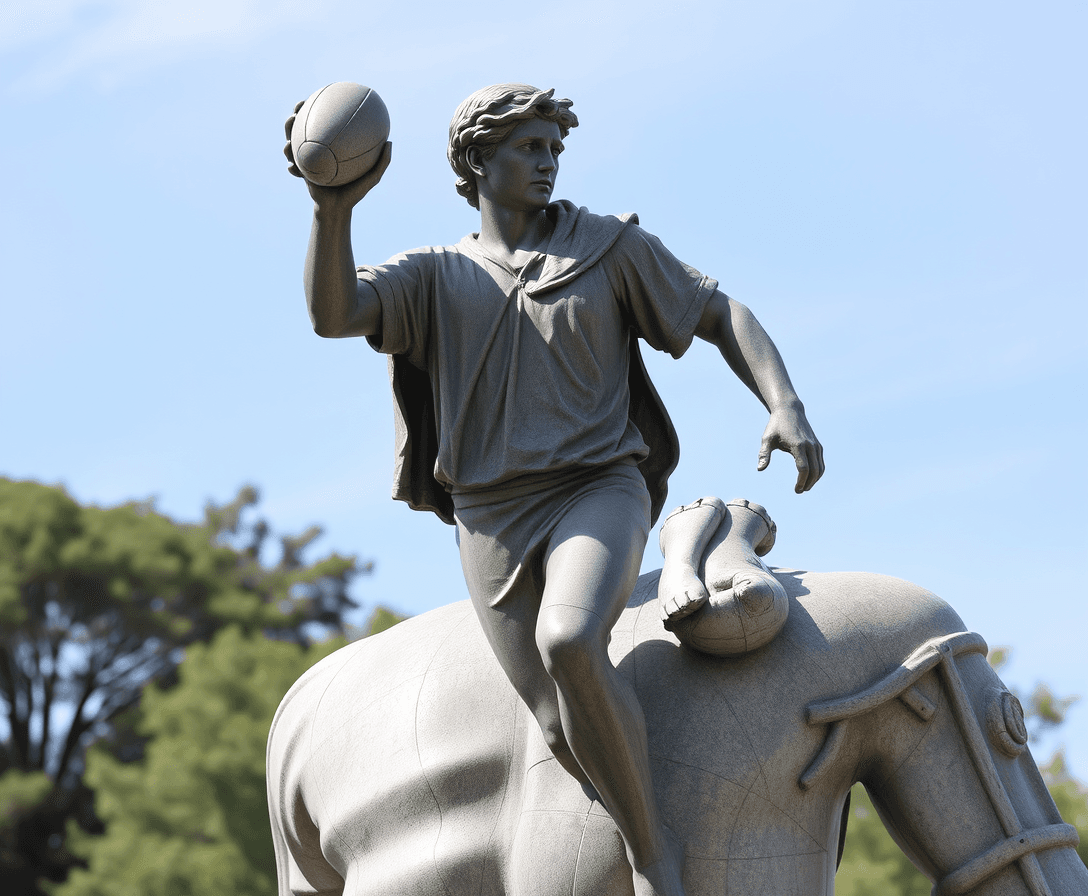 Statue of David as a football player 