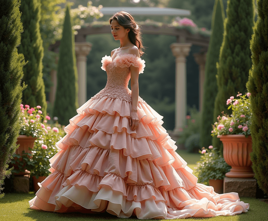 Rococo gown in a garden