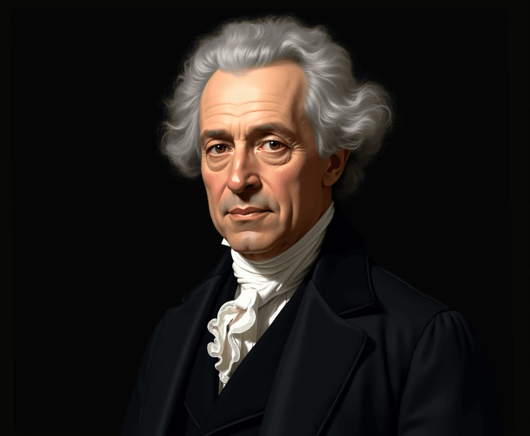 Draw a hyper-realistic portrait of Immanuel Kant with a black background only