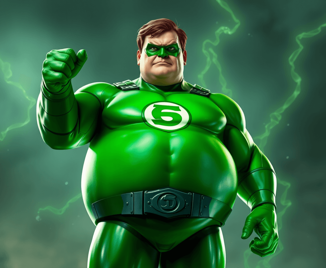 a very fat green lantern realistic


