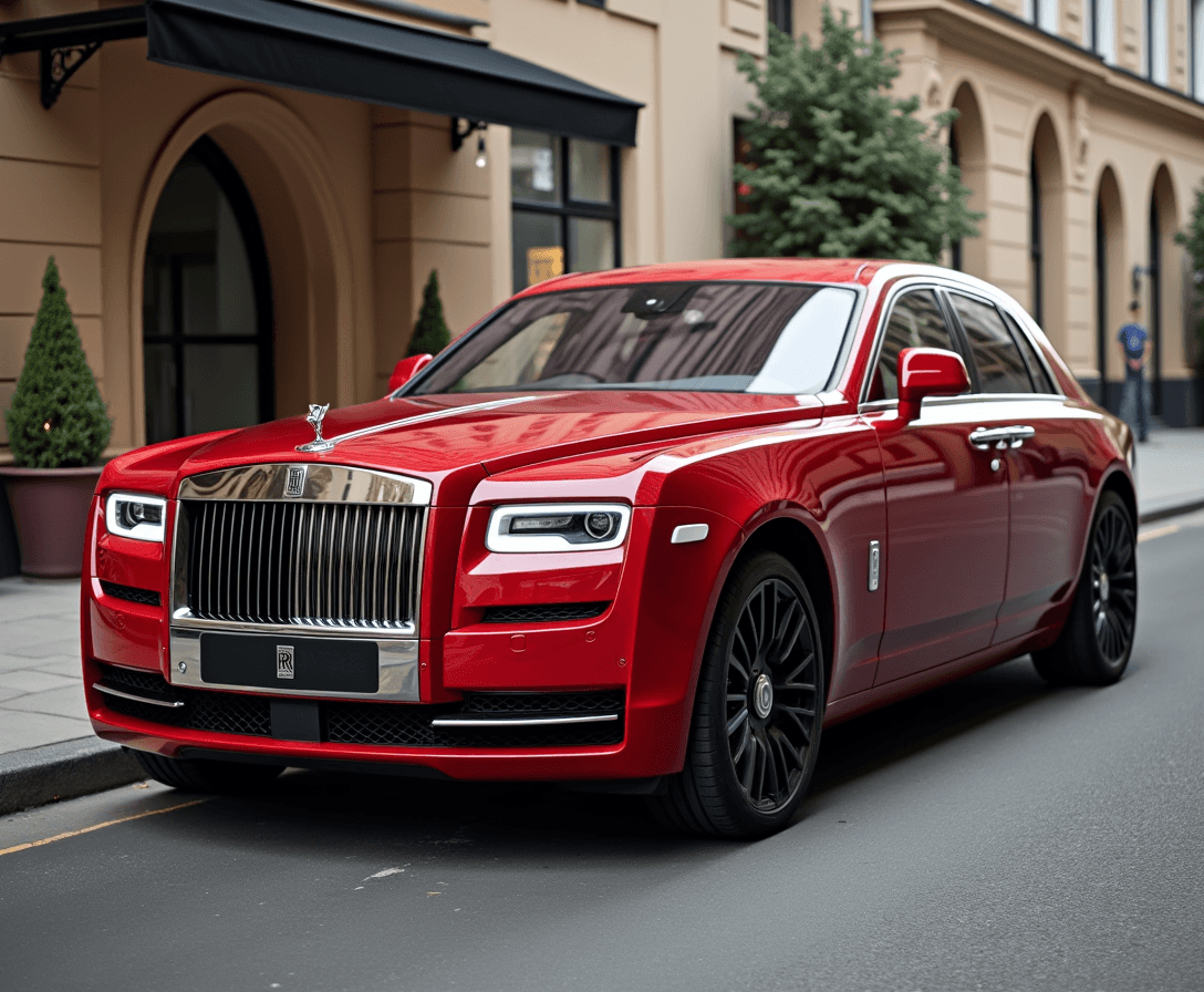 a rolls royce car with crimson red colour
