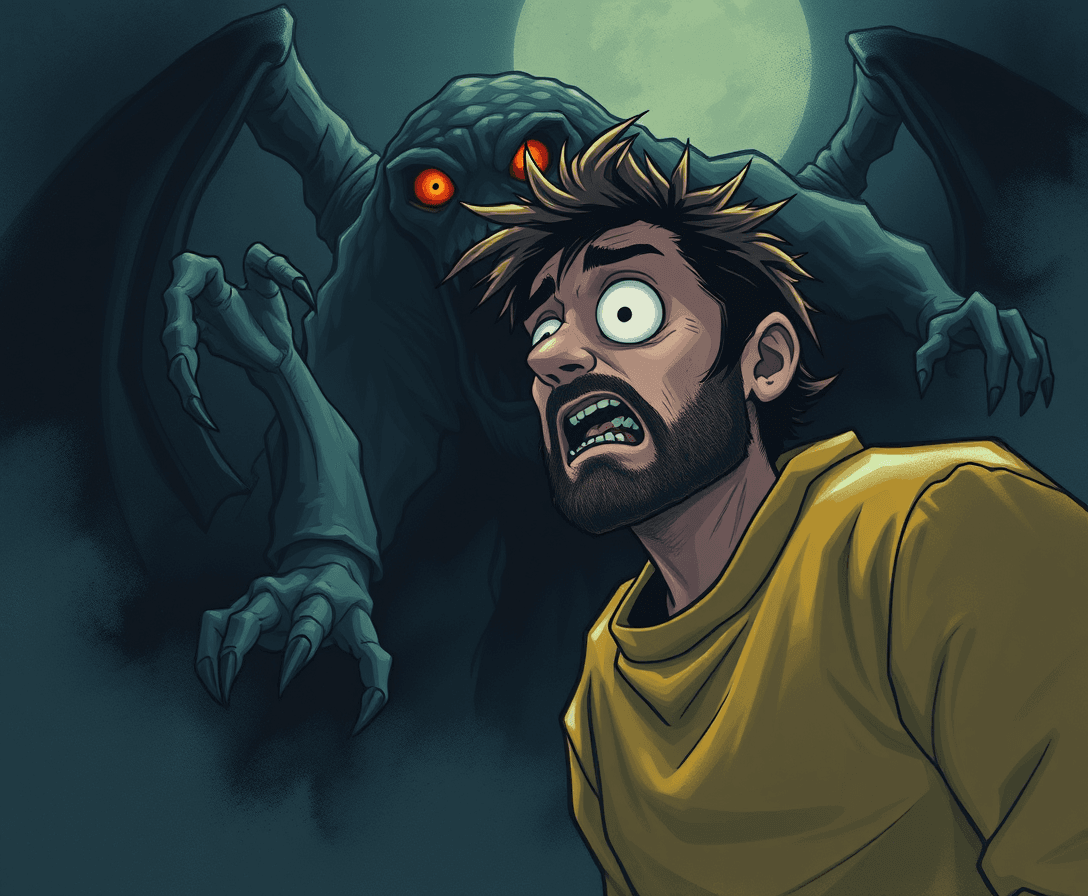 scared man in the dark is afraid of monster
