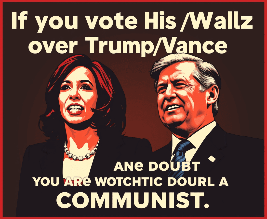 Create an image showing that if you vote Harris/Walz over Trump/Vance you are without doubt a Communist.