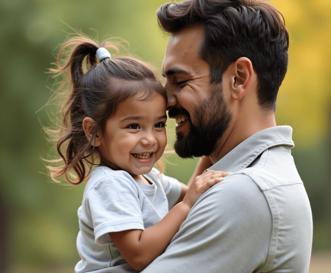 a dad holding a 4-year-old girl