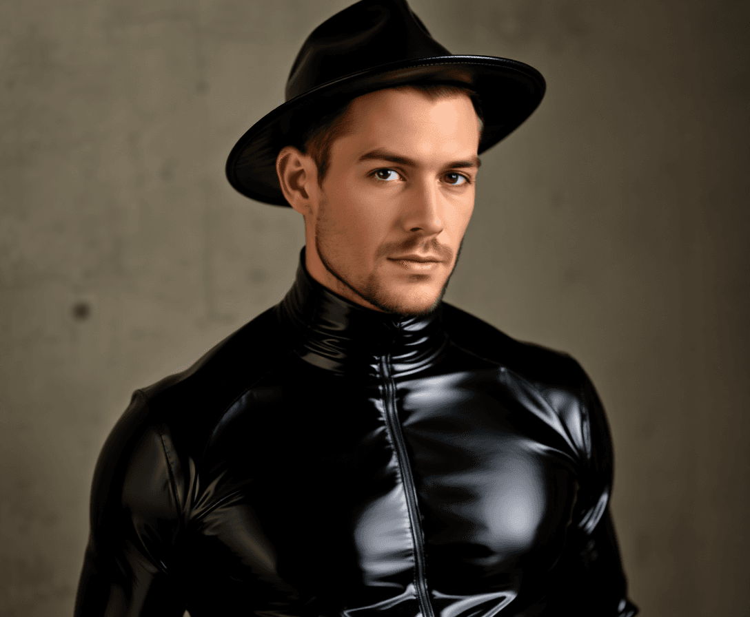 Show me a male wearing latex clothing