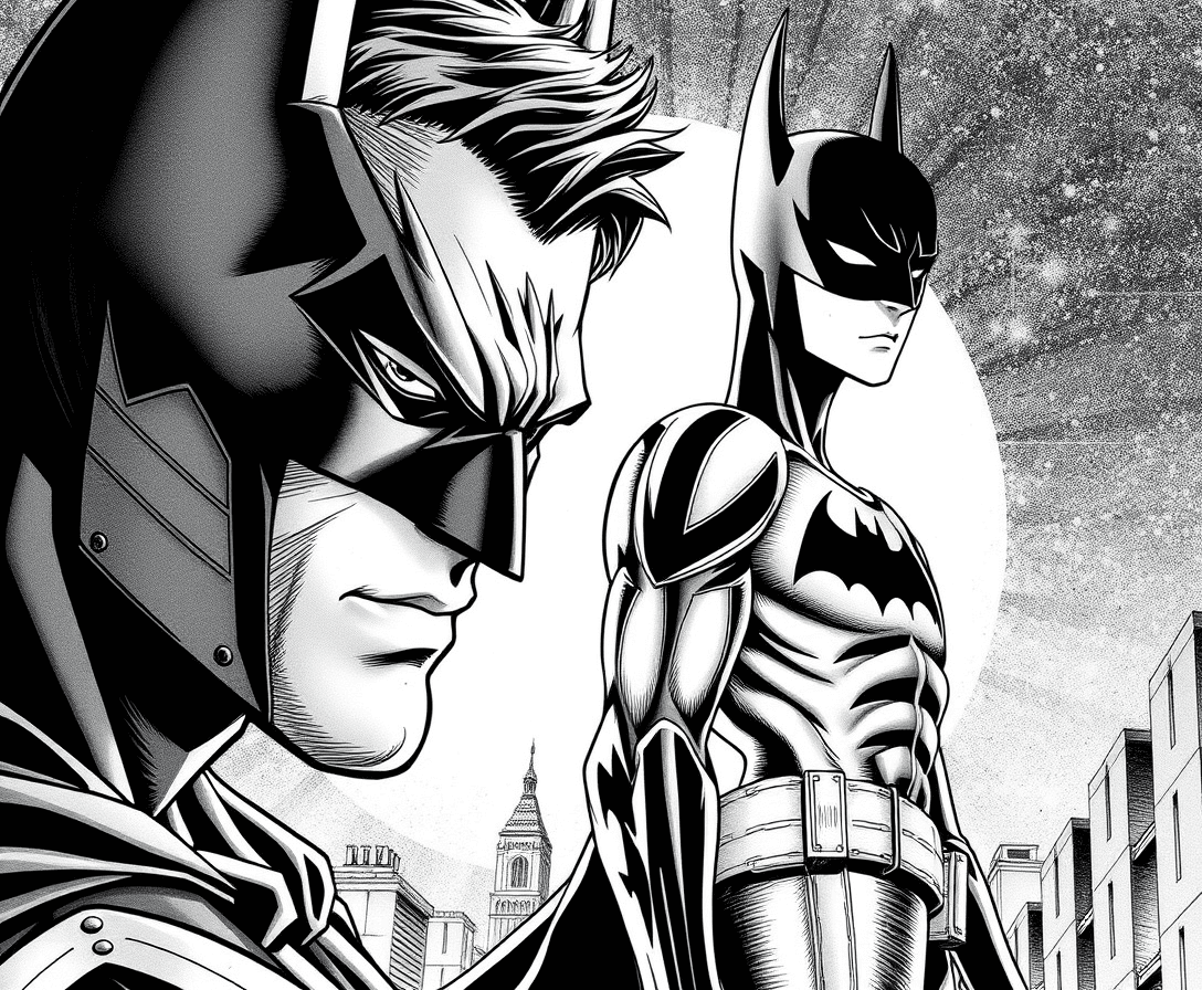 a mix of Leonaro Di Caprio and Batmat in manga art
