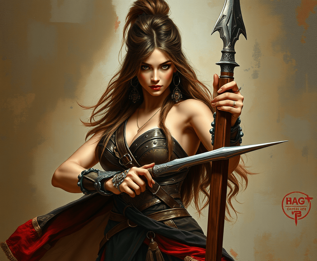 Attractive Female warrior Posing for a painting